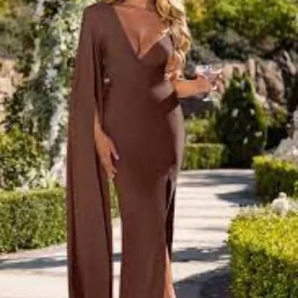 Club L London NWT The Crown Brown Plunge Front One Shoulder Maxi Dress